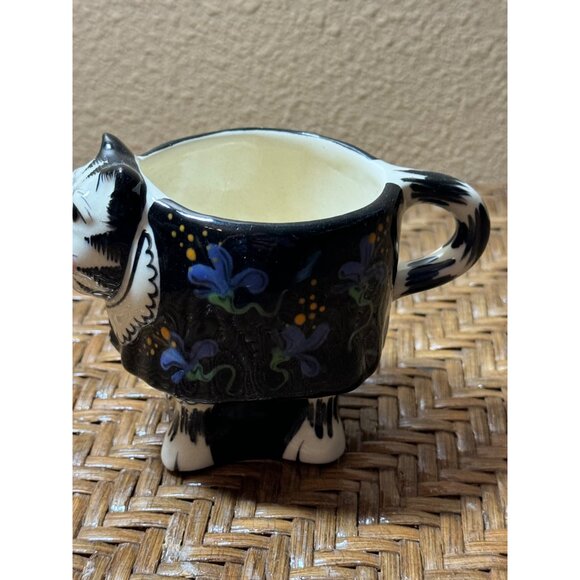 Vintage 1993 Tom Hatton Cat Shaped Ceramic Mug With Floral Design - Picture 2 of 8
